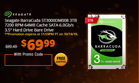 Seagate BarraCuda ST3000DM008 3TB 7200 RPM 64MB Cache SATA 6.0Gb/s 3.5" Hard Drive Bare Drive