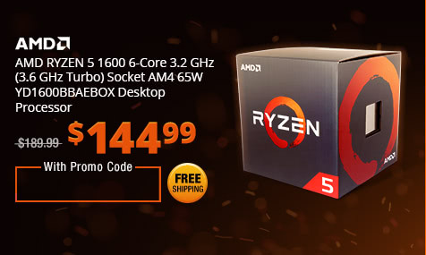 AMD RYZEN 5 1600 6-Core 3.2 GHz (3.6 GHz Turbo) Socket AM4 65W YD1600BBAEBOX Desktop Processor