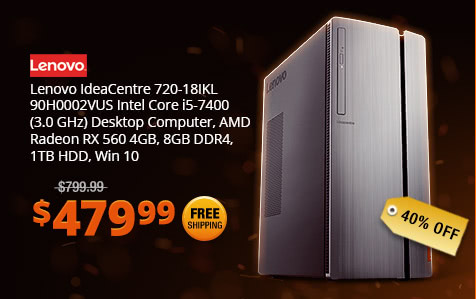 Lenovo IdeaCentre 720-18IKL 90H0002VUS Intel Core i5-7400 (3.0 GHz) Desktop Computer, AMD Radeon RX 560 4GB, 8GB DDR4, 1TB HDD, Win 10