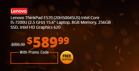 Lenovo ThinkPad E570 (20H50045US) Intel Core i5-7200U (2.5 GHz) 15.6" Laptop, 8GB Memory, 256GB SSD, Intel HD Graphics 620