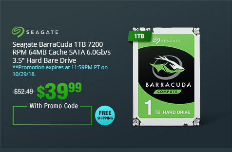 Seagate BarraCuda 1TB 7200 RPM 64MB Cache SATA 6.0Gb/s 3.5" Hard Bare Drive