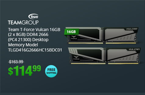 Team T-Force Vulcan 16GB (2 x 8GB) DDR4 2666 (PC4 21300) Desktop Memory Model TLGD416G2666HC15BDC01