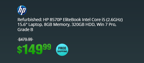 Refurbished: HP 8570P EliteBook Intel Core i5 (2.6GHz) 15.6" Laptop, 8GB Memory, 320GB HDD, Win 7 Pro, Grade B