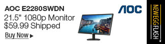 Newegg Flash - AOC E2280SWDN Black 21.5" LED-Lit Monitor, Full HD 1080p, 5ms, 20M:1 DCR, VGA/DVI, VESA, Narrow Bezel