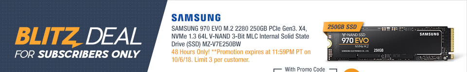 SAMSUNG 970 EVO M.2 2280 250GB PCIe Gen3. X4, NVMe 1.3 64L V-NAND 3-Bit MLC Internal Solid State Drive (SSD) MZ-V7E250BW