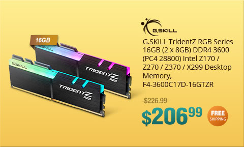G.SKILL TridentZ RGB Series 16GB (2 x 8GB) DDR4 3600 (PC4 28800) Intel Z170 / Z270 / Z370 / X299 Desktop Memory, F4-3600C17D-16GTZR