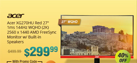 Acer XG270HU Red 27" 1ms 144Hz WQHD (2K) 2560 x 1440 AMD FreeSync Monitor w/ Built-in Speakers