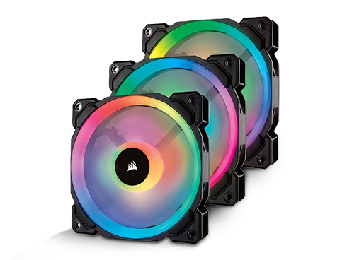 Corsair LL Series LL120 RGB, 120mm Dual Light Loop RGB LED PWM Fan, 3-Fan Pack w/ Lighting Node PRO, Black 