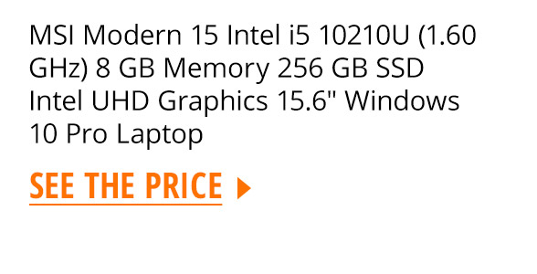 MSI Modern 15 Intel i5 10210U (1.60 GHz) 8 GB Memory 256 GB SSD Intel UHD Graphics 15.6" Windows 10 Pro Laptop