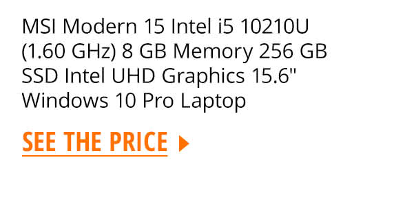 MSI Modern 15 Intel i5 10210U (1.60 GHz) 8 GB Memory 256 GB SSD Intel UHD Graphics 15.6" Windows 10 Pro Laptop