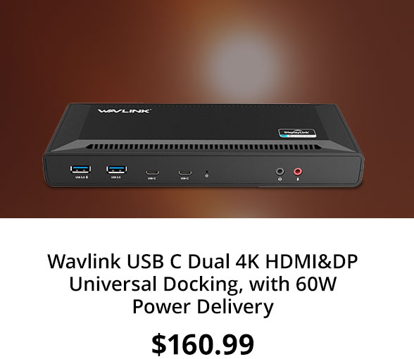 Wavlink USB C Dual 4K HDMI&DP Universal Docking, with 60W Power Delivery