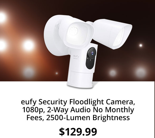 eufy Security Floodlight Camera, 1080p, 2-Way Audio No Monthly Fees, 2500-Lumen Brightness