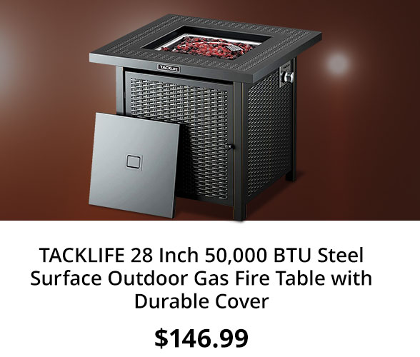 TACKLIFE 28 Inch 50,000 BTU Steel Surface Outdoor Gas Fire Table with Durable Cover