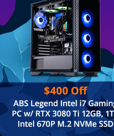 $400 Off ABS Legend Intel i7 Gaming PC w/ RTX 3080 Ti 12GB, 1TB Intel 670P M.2 NVMe SSD