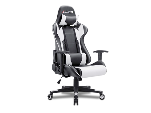 Homall Gaming Chair Office Chair High Back Computer Chair PU Leather Desk Chair Racing Executive Ergonomic Swivel Task Chair, Seat Height Adjustable, with Headrest and Lumbar Support (White)