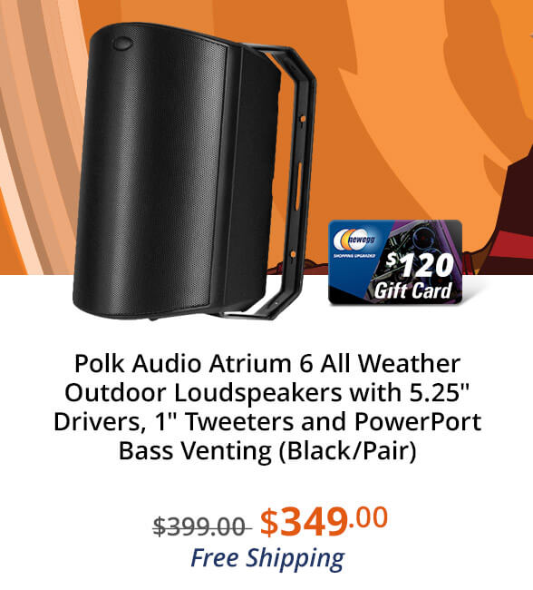 Polk Audio Atrium 6 All Weather Outdoor Loudspeakers with 5.25" Drivers, 1" Tweeters and PowerPort Bass Venting (Black/Pair)