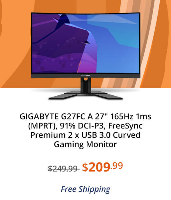 GIGABYTE G27FC A 27" 165Hz 1ms (MPRT), 91% DCI-P3, FreeSync Premium 2 x USB 3.0 Curved Gaming Monitor