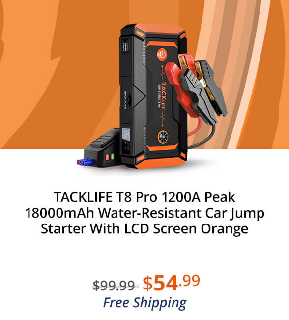 TACKLIFE T8 Pro 1200A Peak 18000mAh Water-Resistant Car Jump Starter With LCD Screen Orange