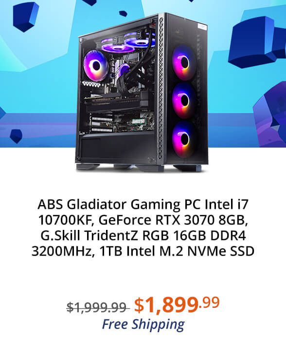 ABS Gladiator Gaming PC Intel i7 10700KF, GeForce RTX 3070 8GB, G.Skill TridentZ RGB 16GB DDR4 3200MHz, 1TB Intel M.2 NVMe SSD