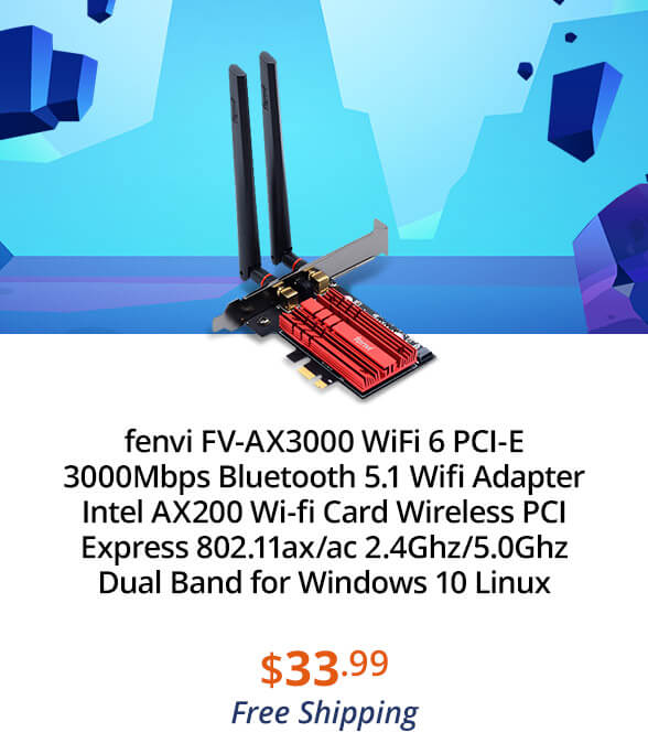 fenvi FV-AX3000 WiFi 6 PCI-E 3000Mbps Bluetooth 5.1 Wifi Adapter Intel AX200 Wi-fi Card Wireless PCI Express 802.11ax/ac 2.4Ghz/5.0Ghz Dual Band MU-MIMO OFDMA With Heat Sink, for Windows 10 Linux