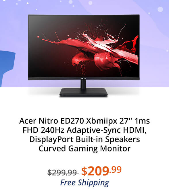 Acer Nitro ED270 Xbmiipx 27" 1ms FHD 240Hz Adaptive-Sync HDMI, DisplayPort Built-in Speakers Curved Gaming Monitor