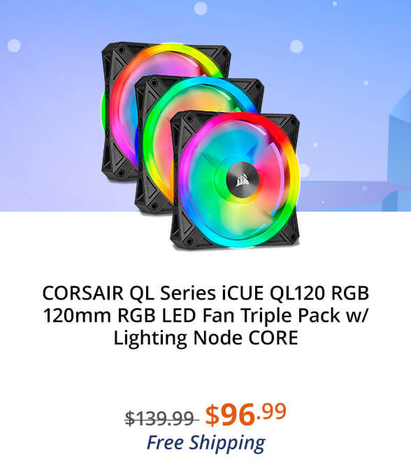 CORSAIR QL Series iCUE QL120 RGB 120mm RGB LED Fan Triple Pack w/ Lighting Node CORE