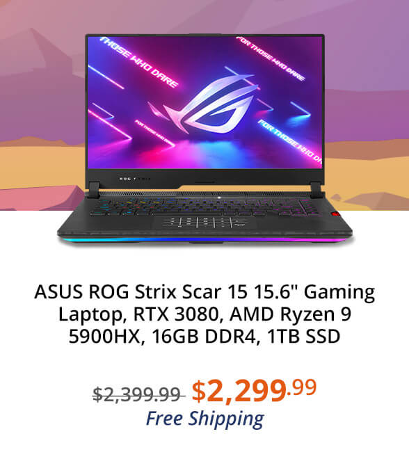 ASUS ROG Strix Scar 15.6" Gaming Laptop, RTX 3080, AMD Ryzen 9 5900HX, 16GB DDR4, 1TB SSD