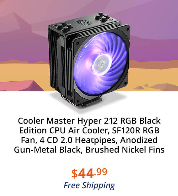 Cooler Master Hyper 212 RGB Black Edition CPU Air Cooler, SF120R RGB Fan, 4 CD 2.0 Heatpipes, Anodized Gun-Metal Black, Brushed Nickel Fins