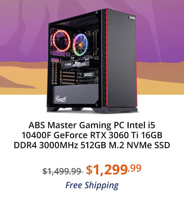 ABS Master Gaming PC Intel i5 10400F GeForce RTX 3060 Ti 16GB DDR4 3000MHz 512GB M.2 NVMe SSD