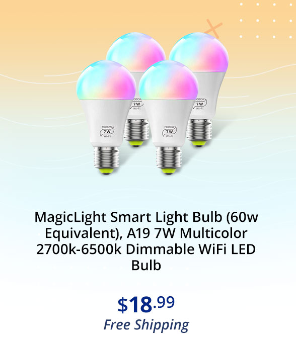 MagicLight Smart Light Bulb (60w Equivalent), A19 7W Multicolor 2700k-6500k Dimmable WiFi LED Bulb