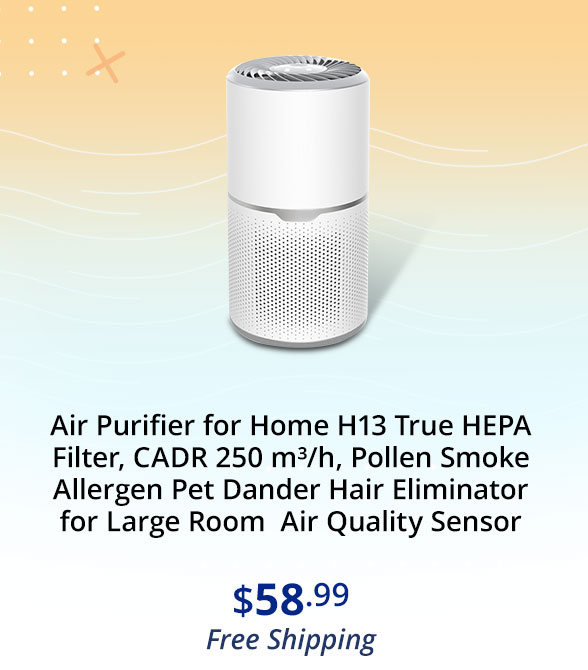 Air Purifier for Home H13 True HEPA Filter, CADR 250 m³/h, Pollen Smoke Allergen Pet Dander Hair Eliminator for Large Room Air Quality Sensor