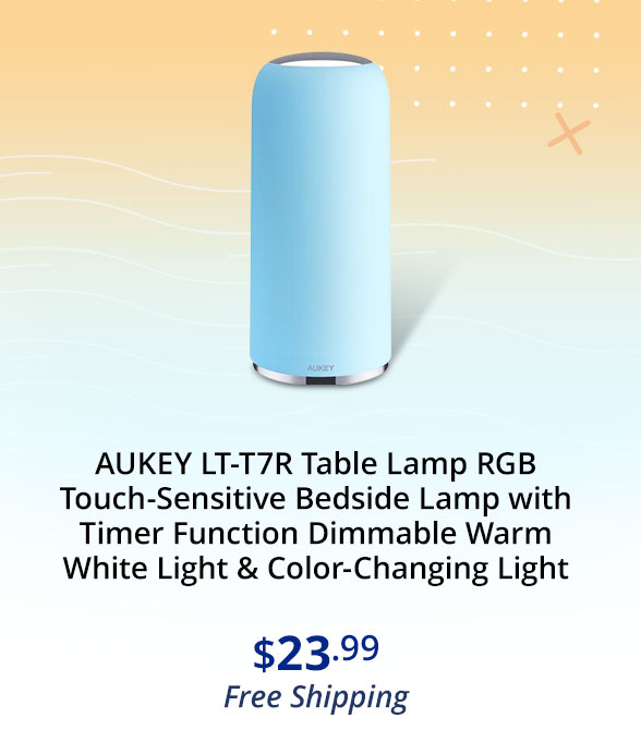 AUKEY LT-T7R Table Lamp RGB Touch-Sensitive Bedside Lamp with Timer Function Dimmable Warm White Light & Color-Changing Light