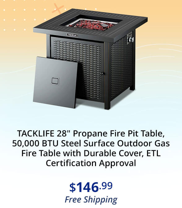 TACKLIFE 28" Propane Fire Pit Table, 50,000 BTU Steel Surface Outdoor Gas Fire Table with Durable Cover, ETL Certification Approval