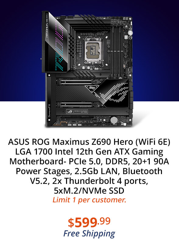 ASUS ROG Maximus Z690 Hero (WiFi 6E) LGA 1700 Intel 12th Gen ATX Gaming Motherboard- PCIe 5.0, DDR5, 20+1 90A Power Stages, 2.5Gb LAN, Bluetooth V5.2, 2x Thunderbolt 4 ports, 5xM.2/NVMe SSD