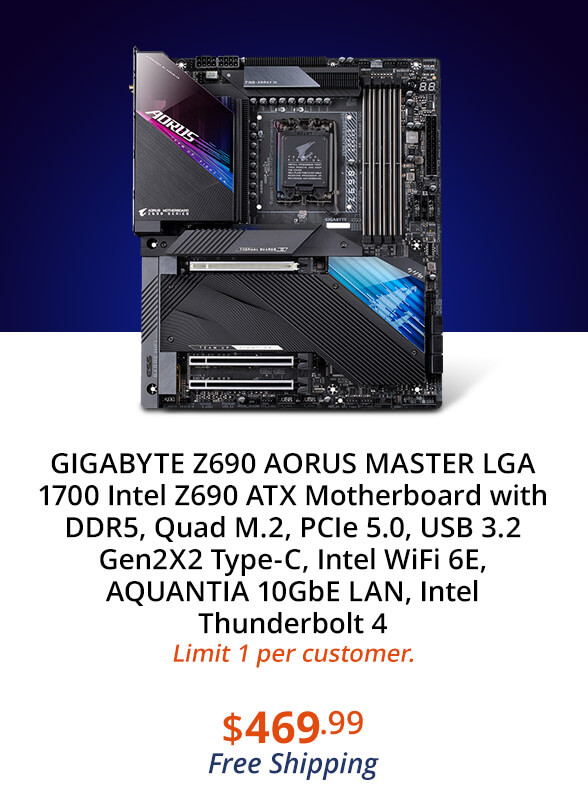 GIGABYTE Z690 AORUS MASTER LGA 1700 Intel Z690 ATX Motherboard with DDR5, Quad M.2, PCIe 5.0, USB 3.2 Gen2X2 Type-C, Intel WiFi 6E, AQUANTIA 10GbE LAN, Intel Thunderbolt 4