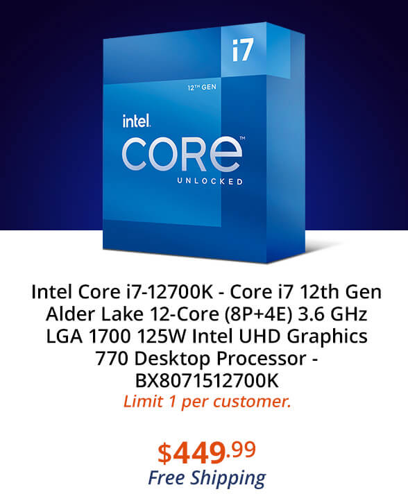 Intel Core i7-12700K - Core i7 12th Gen Alder Lake 12-Core (8P+4E) 3.6 GHz LGA 1700 125W Intel UHD Graphics 770 Desktop Processor - BX8071512700K