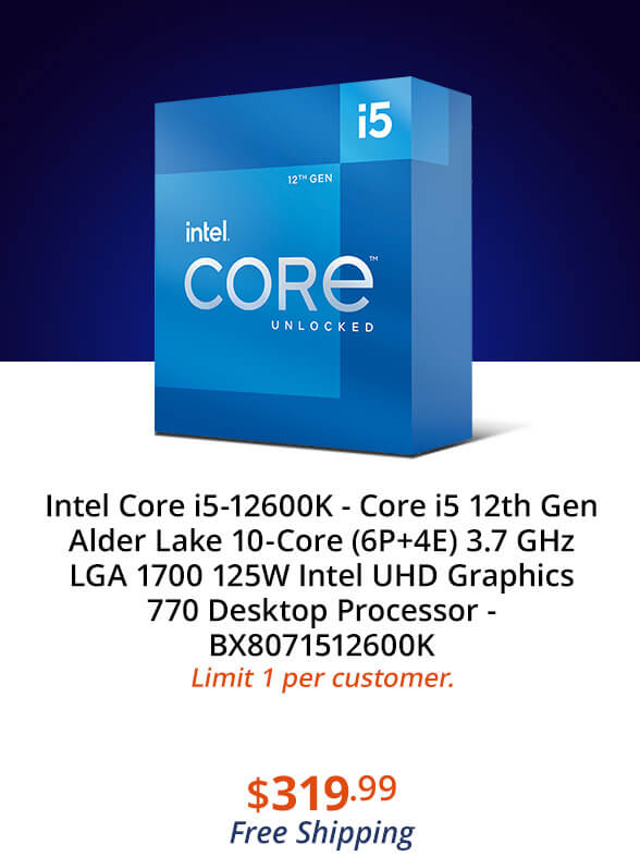 Intel Core i5-12600K - Core i5 12th Gen Alder Lake 10-Core (6P+4E) 3.7 GHz LGA 1700 125W Intel UHD Graphics 770 Desktop Processor - BX8071512600K