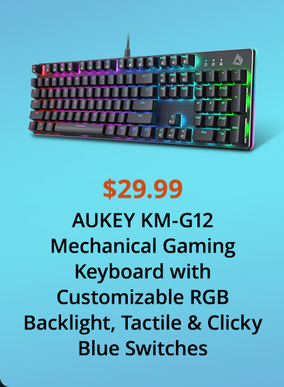 AUKEY KM-G12 Mechanical Gaming Keyboard with Customizable RGB Backlight, Tactile & Clicky Blue Switches
