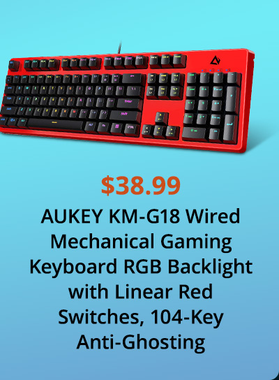 AUKEY KM-G18 Wired Mechanical Gaming Keyboard RGB Backlight with Linear Red Switches, 104-Key Anti-Ghosting 