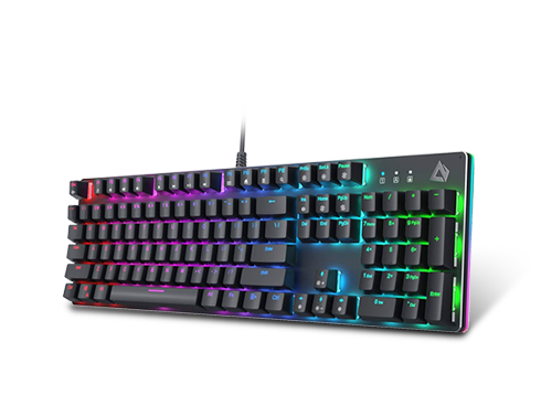 AUKEY KM-G12 Mechanical Gaming Keyboard with Customizable RGB Backlight, Tactile & Clicky Blue Switches, 104-Key Anti-Ghosting Wired Keyboard with Surround Lighting, Steel Body for PC and Laptop