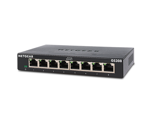 NETGEAR 8-Port Gigabit Ethernet Unmanaged Switch (GS308) - Home Network Hub, Office Ethernet Splitter, Plug-and-Play, Fanless Metal Housing, Desktop or Wall Mount