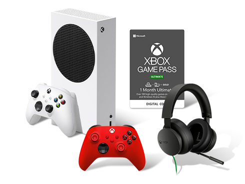 Microsoft Xbox Series S + Xbox Wireless Pulse Red Controller + Xbox Stereo Headset + 1 Month Xbox Game Pass Ultimate, Code