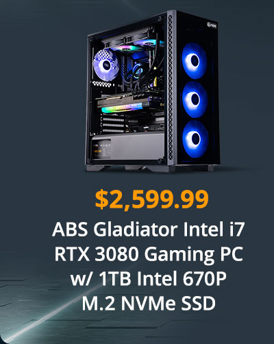 ABS Gladiator Intel i7 RTX 3080 Gaming PC w/ 1TB Intel 670P M.2 NVMe SSD