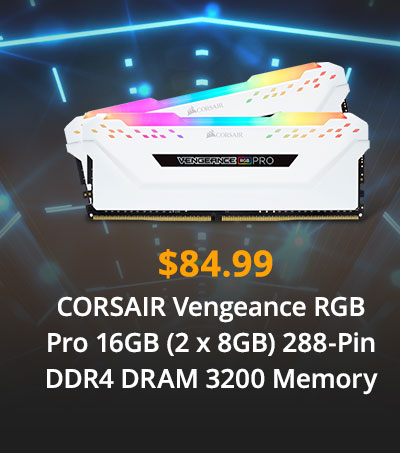 $84.99 CORSAIR Vengeance RGB Pro 16GB (2 x 8GB) 288-Pin DDR4 DRAM 3200 Memory