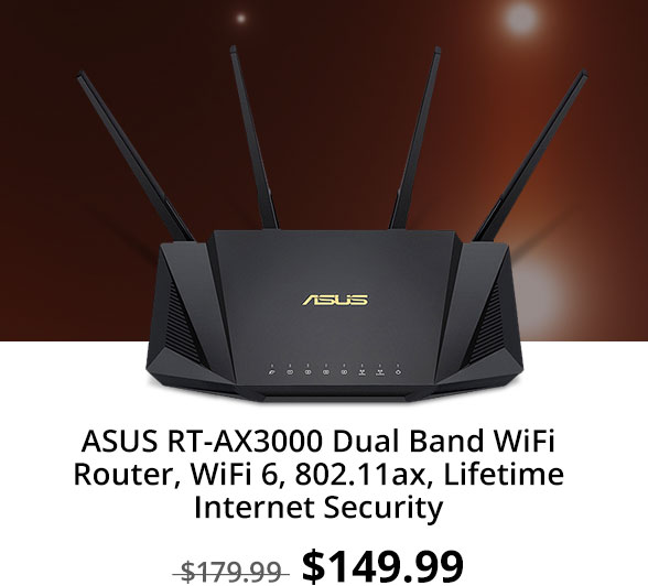 ASUS RT-AX3000 Dual Band WiFi Router, WiFi 6, 802.11ax, Lifetime Internet Security