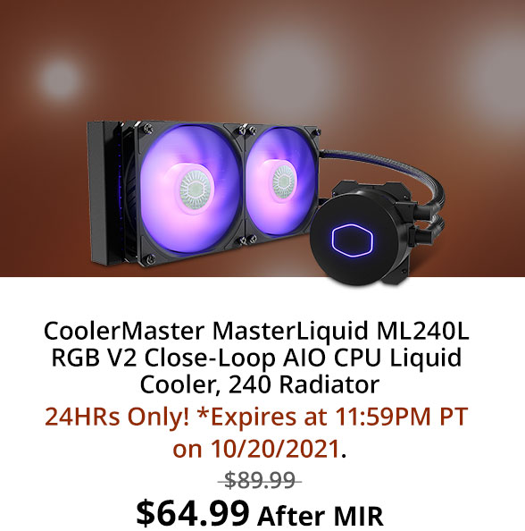 CoolerMaster MasterLiquid ML240L RGB V2 Close-Loop AIO CPU Liquid Cooler, 240 Radiator