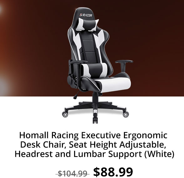 Homall Racing Executive Ergonomic Desk Chair, Seat Height Adjustable, Headrest and Lumbar Support (White)