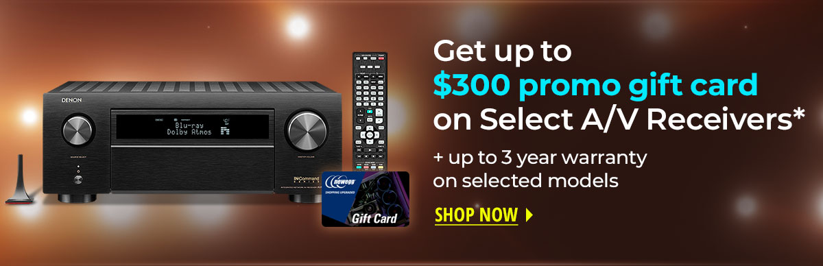 Get up to $300 promo gift card on Select A/V Receivers