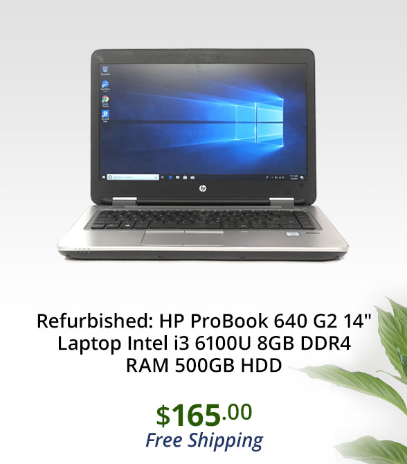 Refurbished: HP ProBook 640 G2 14" Laptop Intel i3 6100U 8GB DDR4 RAM 500GB HDD