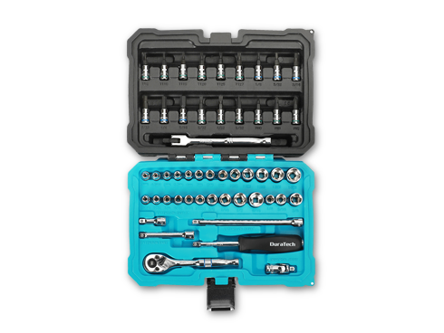 DURATECH 1/4" Socket Set, 51 Piece Tool Set Including Standard(SAE) and Metric Sockets,Bit Sockets,Ratchet and Universal Joint